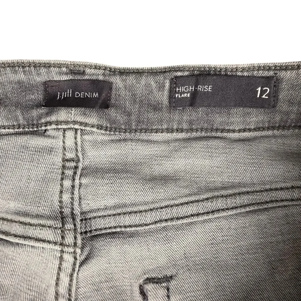 J.Jill High Rise Flare Jeans Womens 12 Gray Patch Pocket Stretch